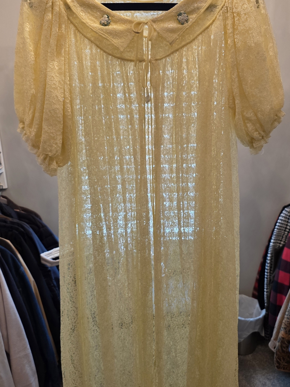 Sheer Yellow Lace Vintage Robe